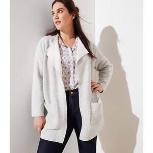 LOFT Wool Blend Reversible Coatigan Sweater Gray Cream Sz 16/18 $90 NWT {239}